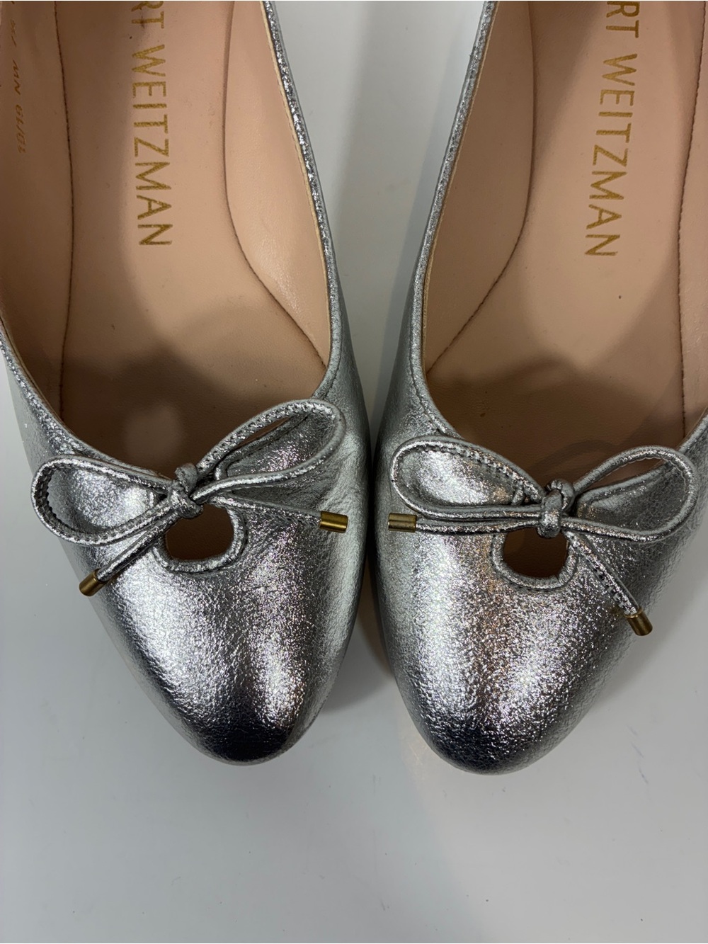 Stuart Weitzman Silver Metallic Ballet Flats Bow Detail Size 7.5 - Picture 7 of 8